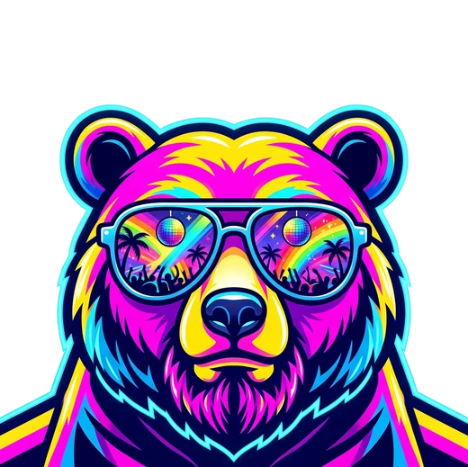 Logo Be@rINSIDE: orso neon con occhiali da sole a specchio
